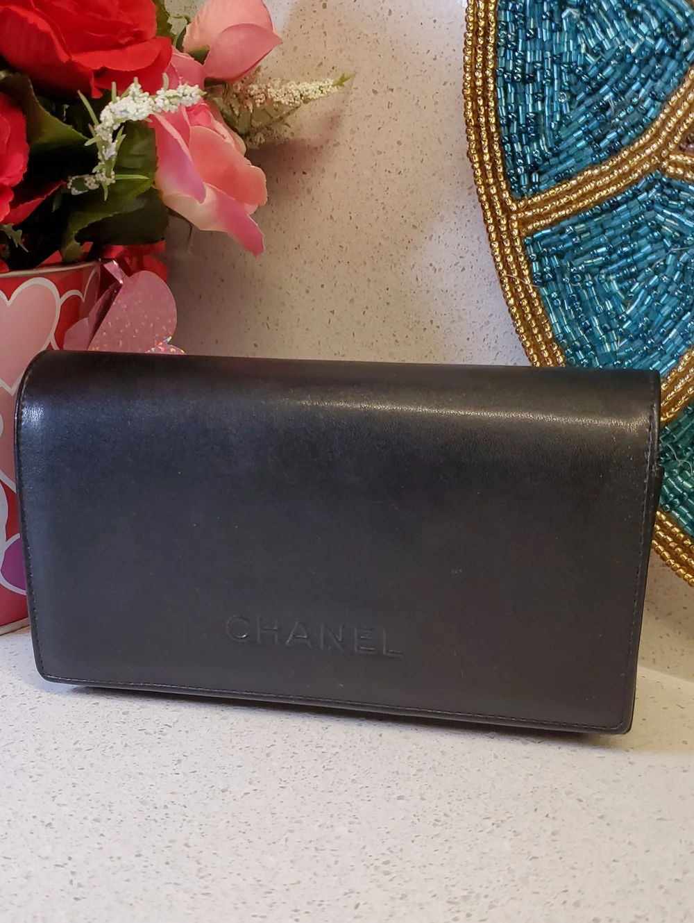 CHANEL Black Leather Wallet Clutch